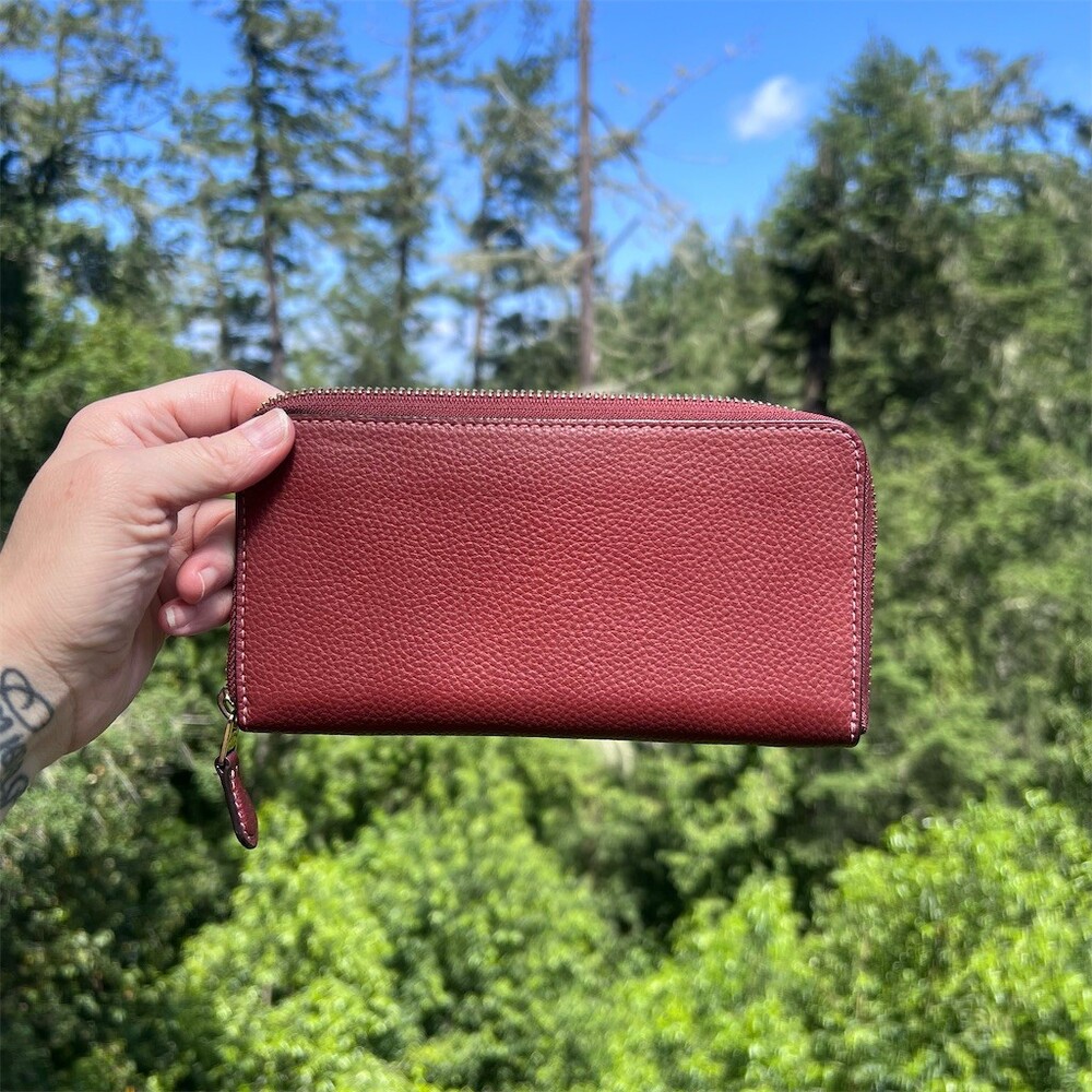 COACH Long Zip-Around Burgundy Pebble Leather Wallet w Gold Hardware AUTHENTIC - Picture 2 of 12